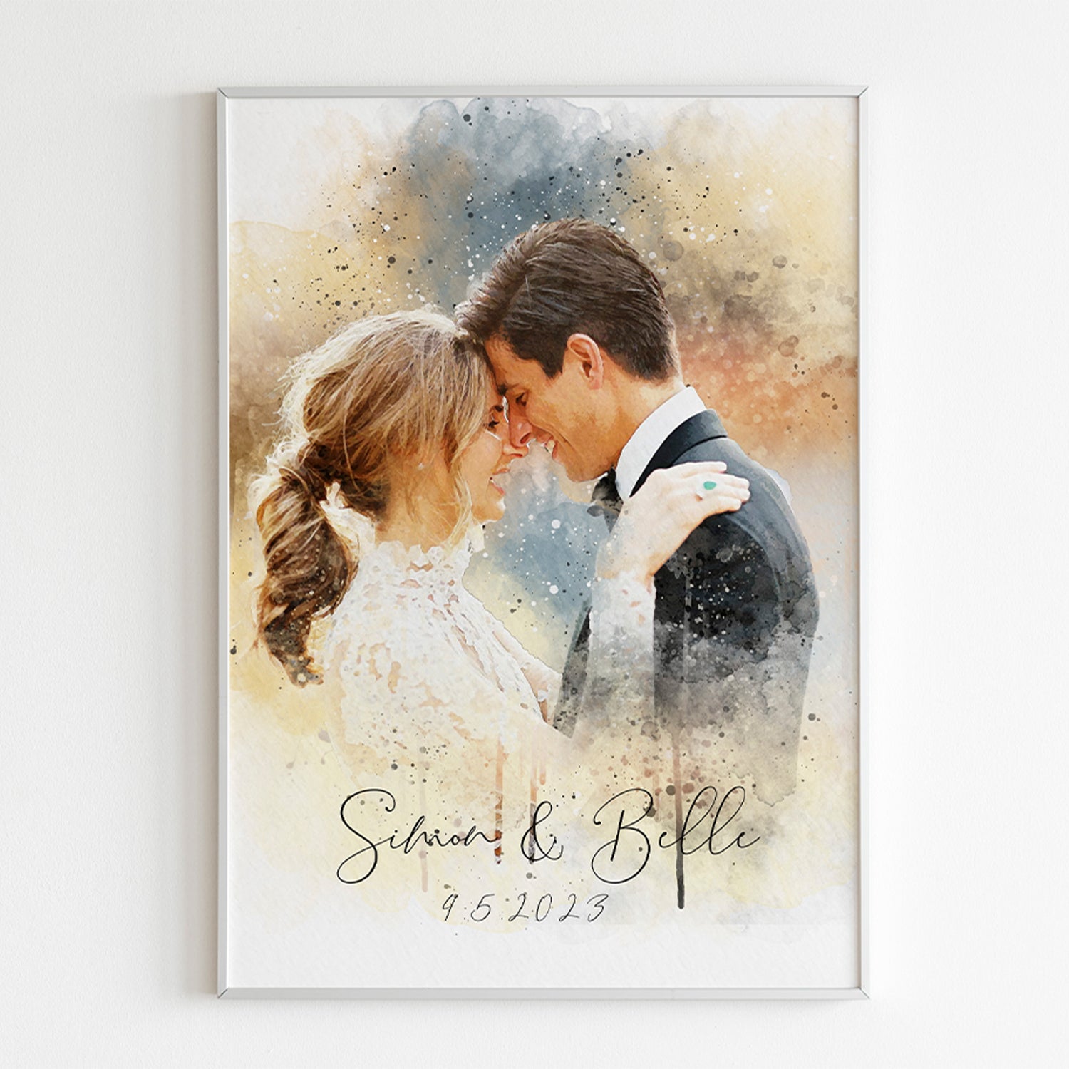 Personalised Watercolour Couple Painting, Custom Wedding Portrait From Photo Gift